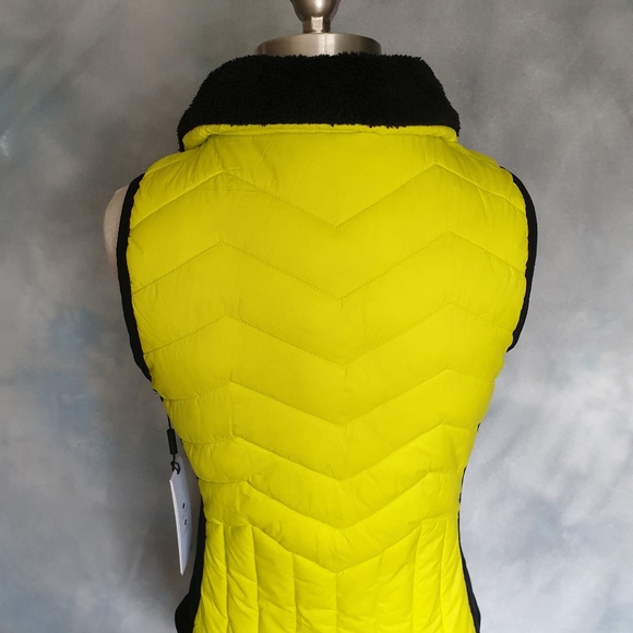 Calvin Klein Performance Neon Yellow & Blk Fleece Lined Mock Neck Puffer Vest XS - Picture 7 of 16